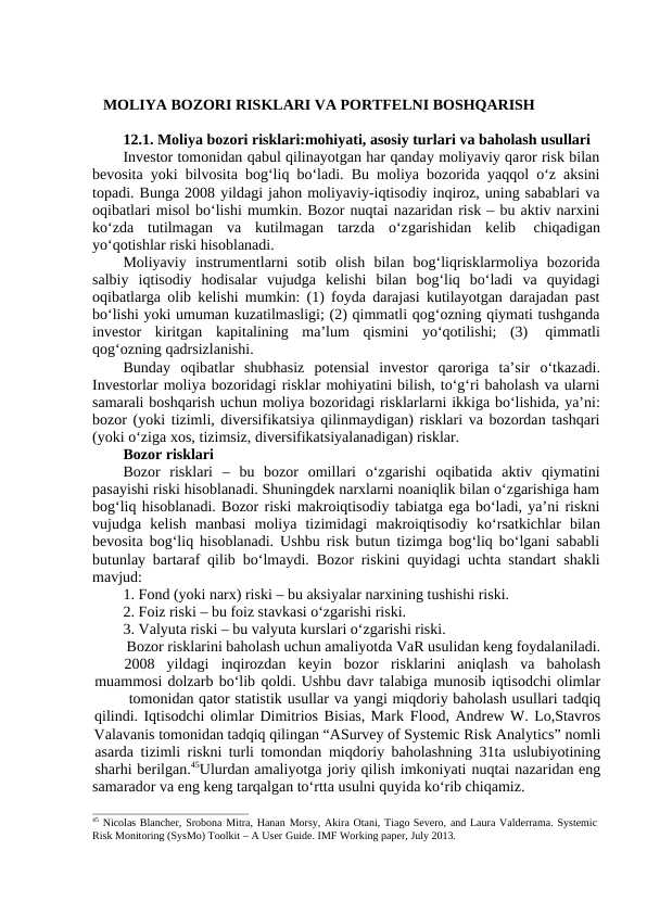 Moliya bozori risklari va portfelni boshqarish