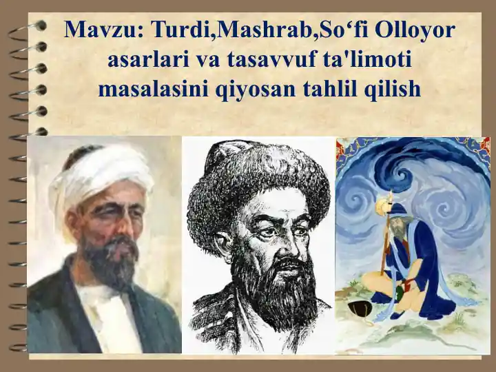 Turdi, Mashrab, Soʻfi Oloyora sarlarining tasavvuf ta'limoti masalasini qiyosantahlil qilish