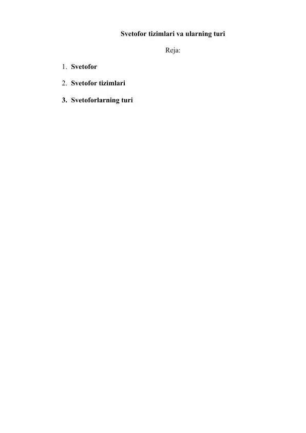 Svetofor tizimlari va ularning turi
