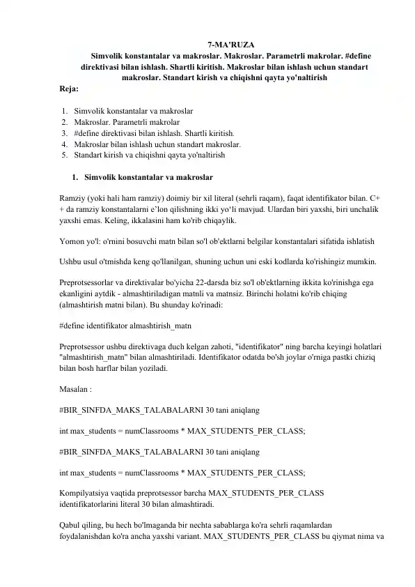 Simvolik konstantalar va makroslar