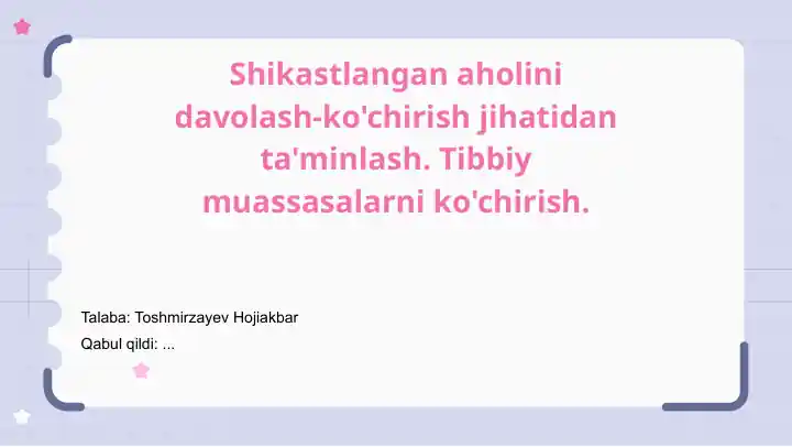 Shikastlangan aholini davolash-ko'chirish