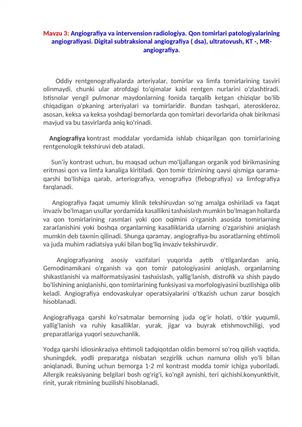 Angiografiya va intervension radiologiya