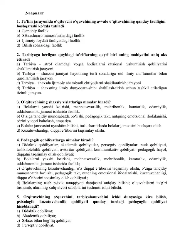 Ta’lim jarayoniida o’qituvchi o’quvchining avvalo