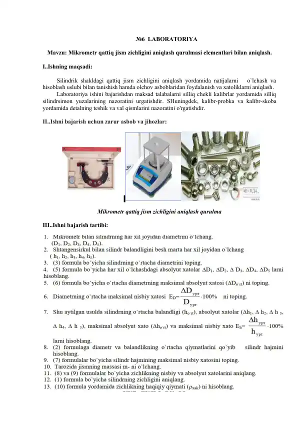 Mikrometr qattiq jism zichligini aniqlash qurulmasi