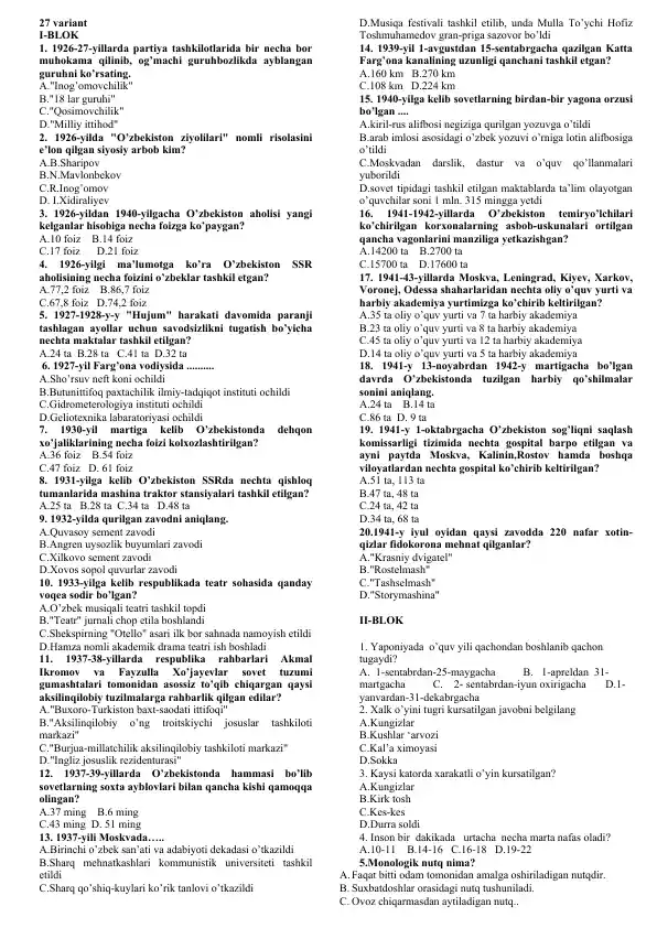 O'zbekistonning 1926-1927-yillardagi siyosiy va ijtimoiy rivojlanish tarixi