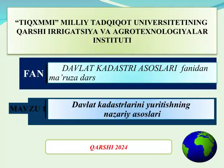 Davlat kadastrlarini yuritishning nazariy asoslari