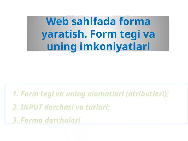 Web sahifa formasini yaratish