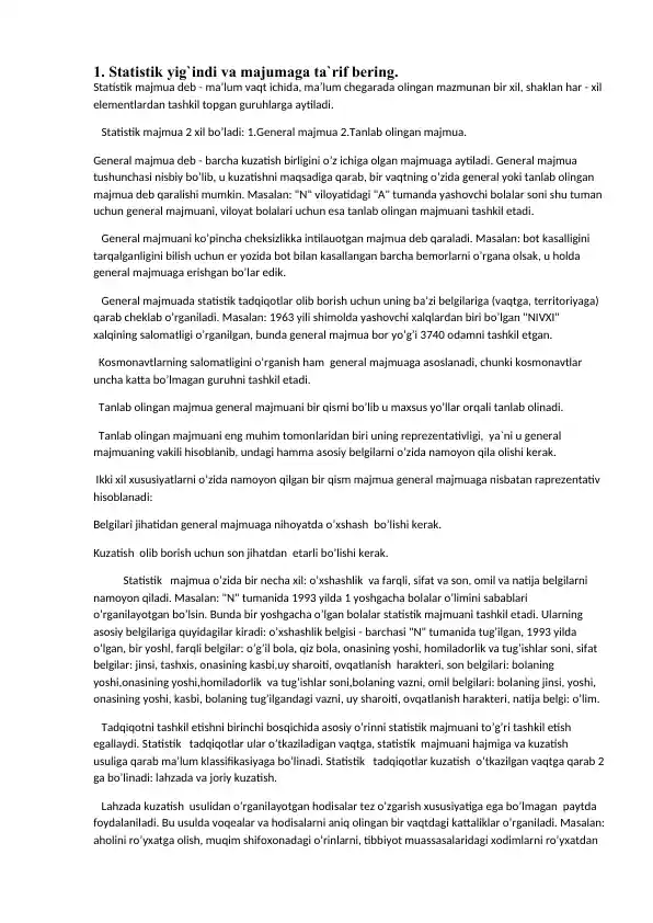 Statistika va majmualar