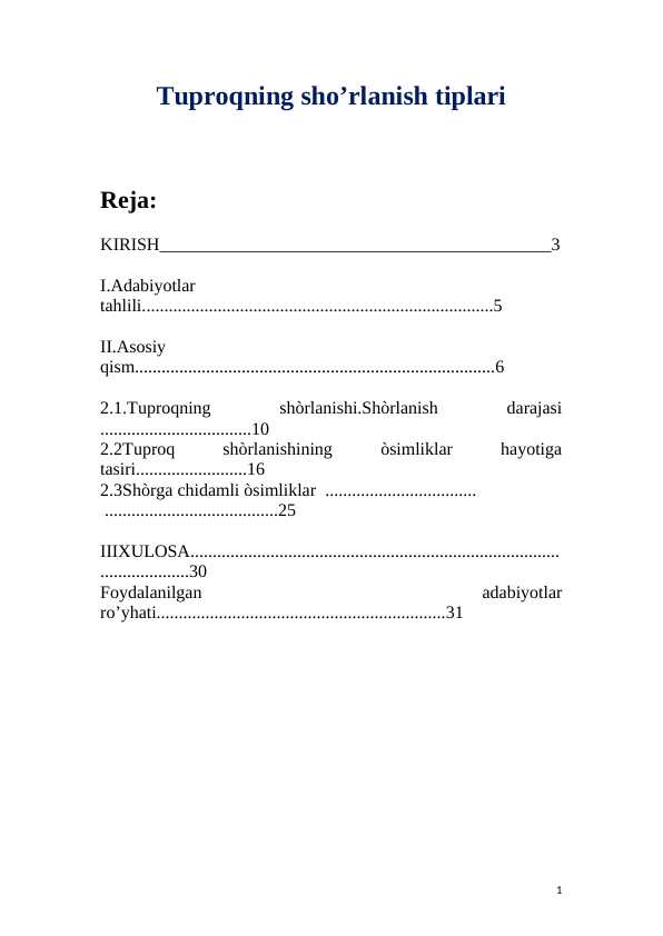 Tuproqning sho’rlanish tiplari