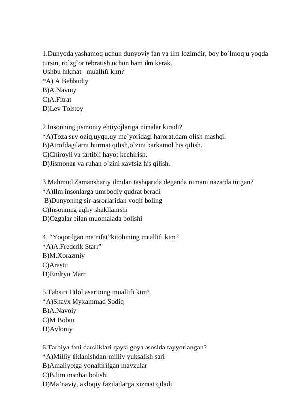 Tarbiya fanidan test savollari