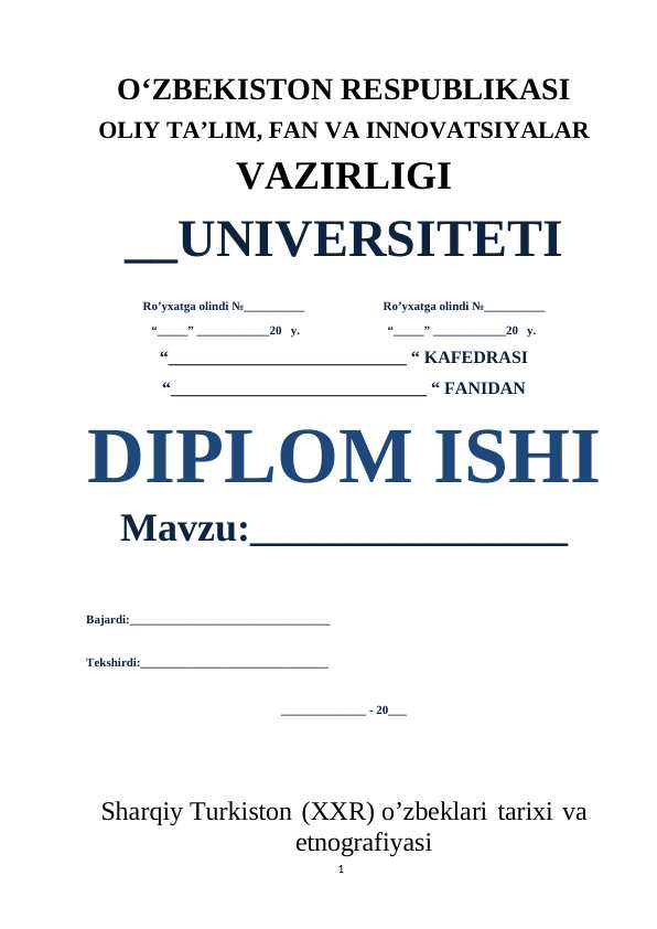 Sharqiy Turkiston (XXR) o’zbeklari tarixi va etnografiyasi
