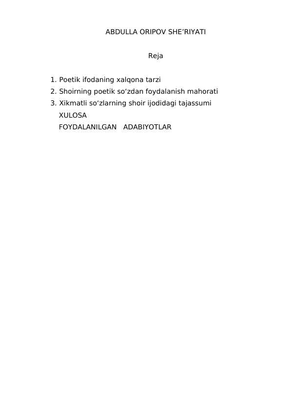 ABDULLA ORIPOV SHE’RIYATI