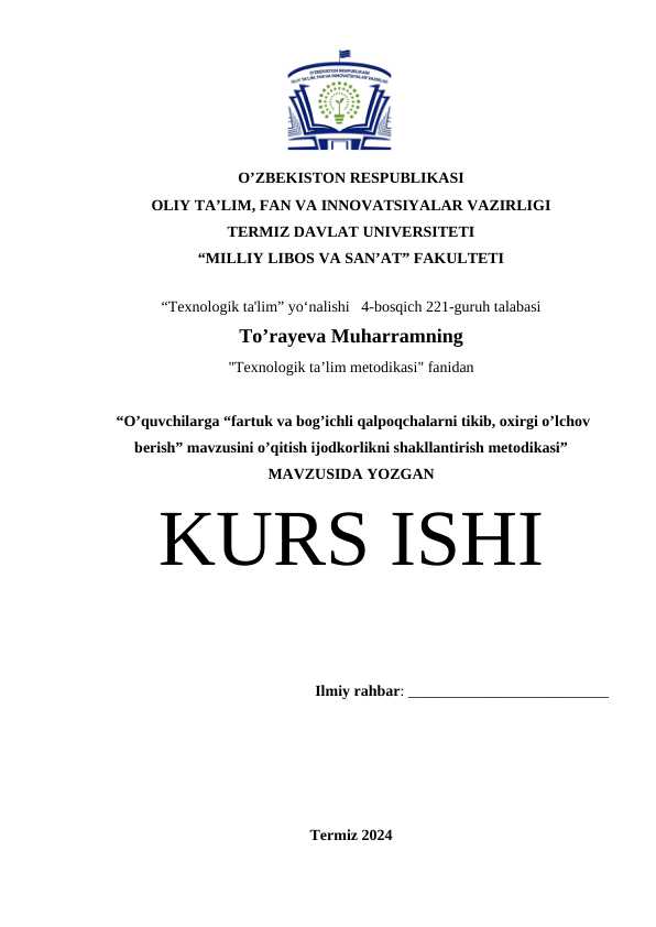 O'quvchilarga fartuk va qalpoqchalarni tikish