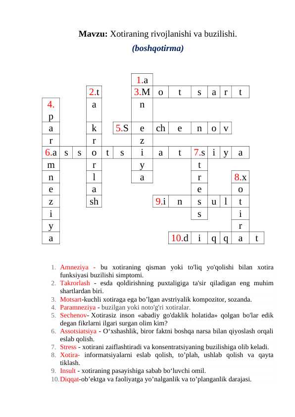 Xotiraning rivojlanishi va buzilishi (boshqotirma)