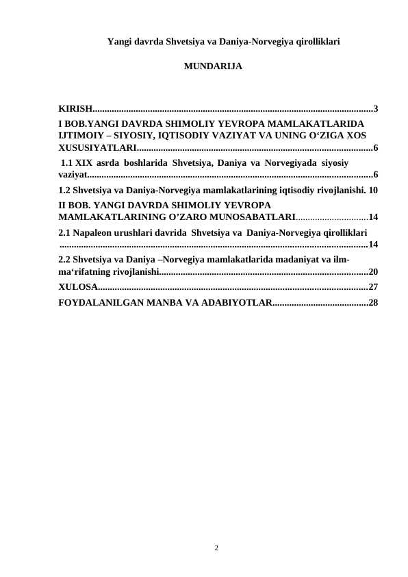 Yangi davrda Shvetsiya va Daniya-Norvegiya qirolliklari