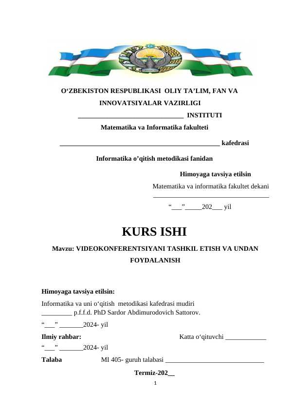 VIDEOKONFERENTSIYANI TASHKIL ETISH VA UNDAN FOYDALANISH