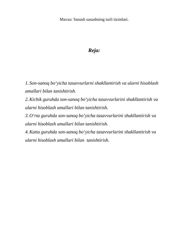 Sanash sanashning turli tizimlari.