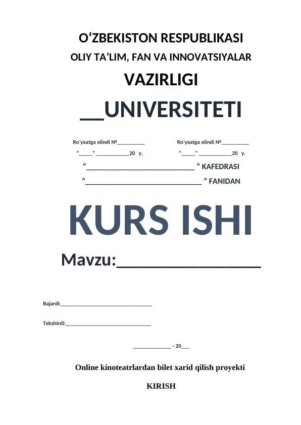 Online kinoteatrlardan bilet xarid qilish proyekti