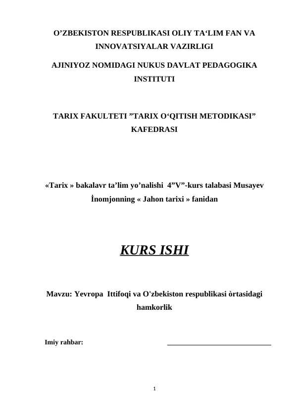 Yevropa Ittifoqi va O'zbekiston respublikasi òrtasidagi hamkorlik