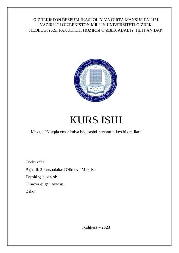 Kurs ishi Sossyur ta'limoti