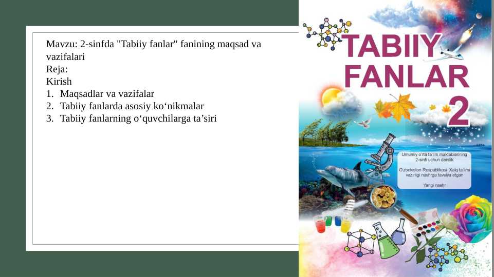 2-sinfda Tabiiy fanlar fanining maqsad va vazifalari