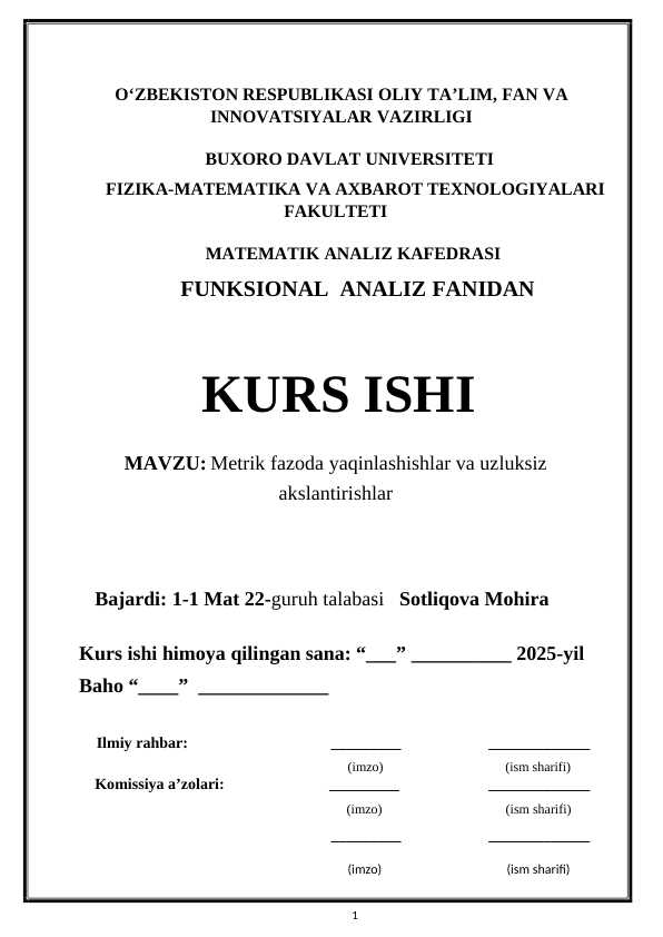 Metrik fazoda yaqinlashishlar va uzluksiz akslantirishlar