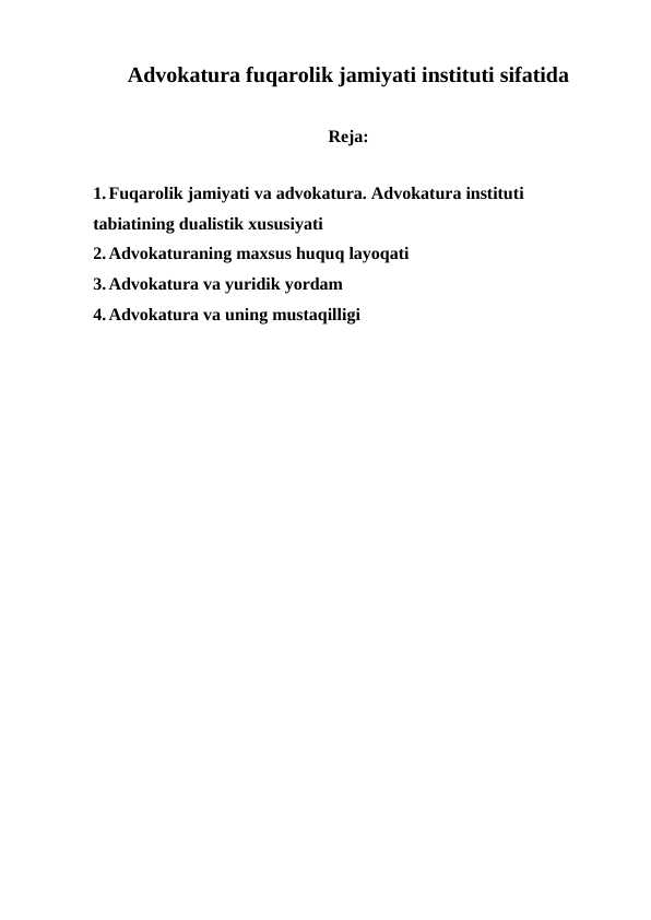 Advokatura fuqarolik jamiyati instituti sifatida