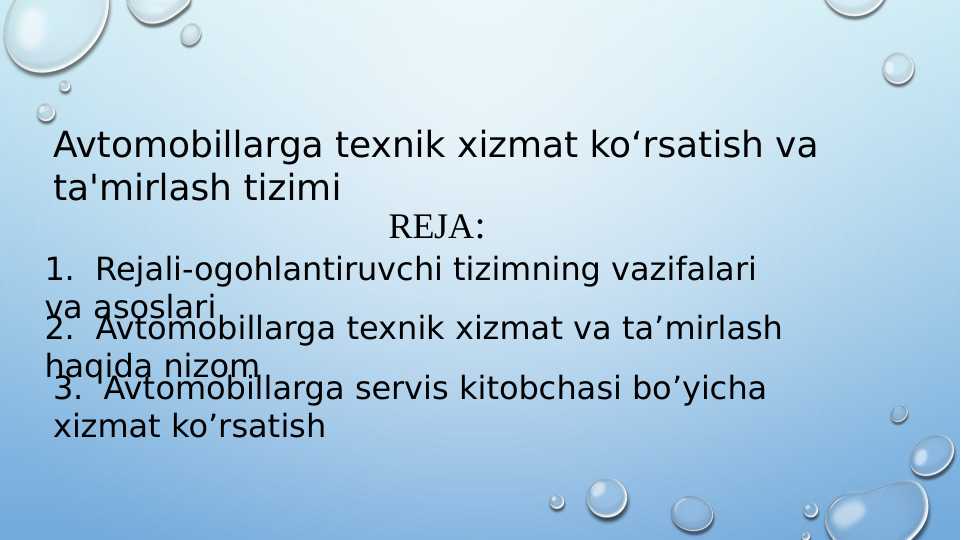 Avtomobillarga texnik xizmat koʻrsatish va ta'mirlash tizimi