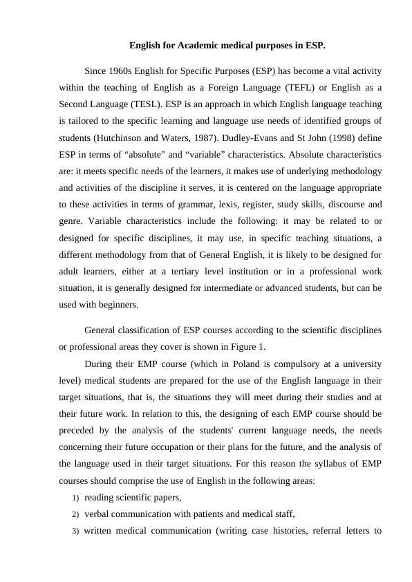 English for Academic medical purposes in ESP
