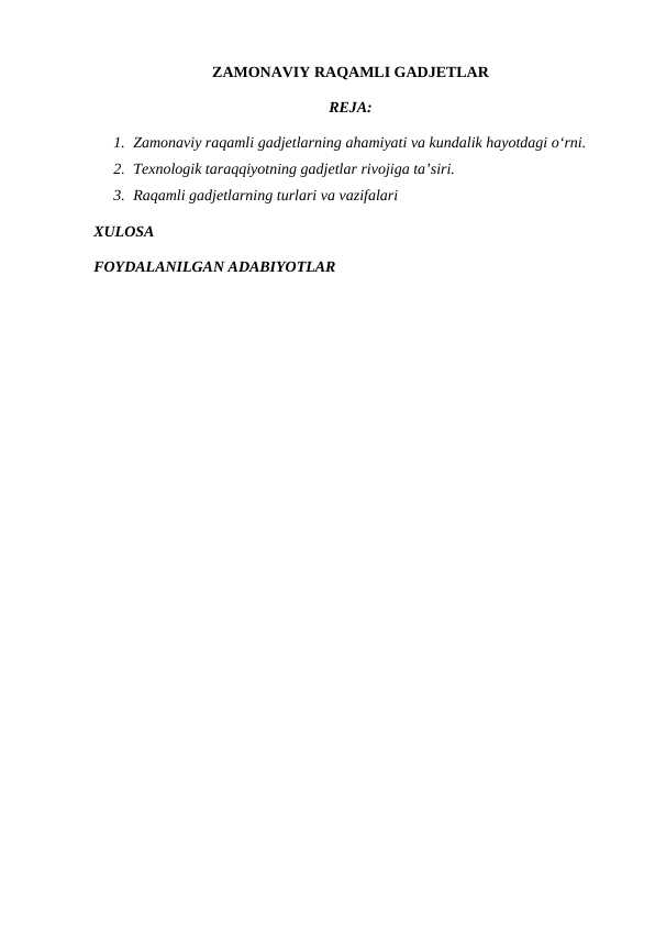 ZAMONAVIY RAQAMLI GADJETLAR