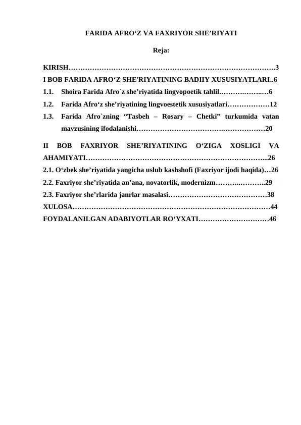 FARIDA AFROʻZ VA FAXRIYOR SHE’RIYATI.kurs ishi.docx