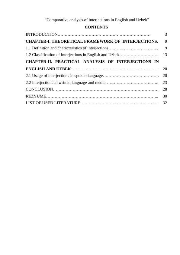 Comparative analysis of interjections in English and Uzbek
