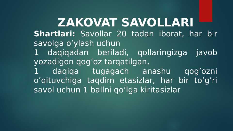 ZAKOVAT SAVOLLARI