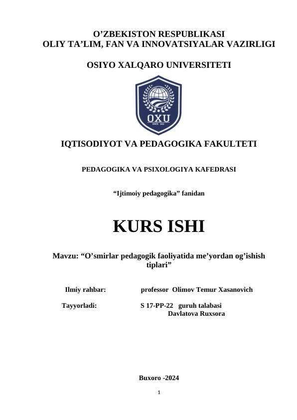 O’smirlar pedagogik faoliyatida me’yordan og’ishish tiplari