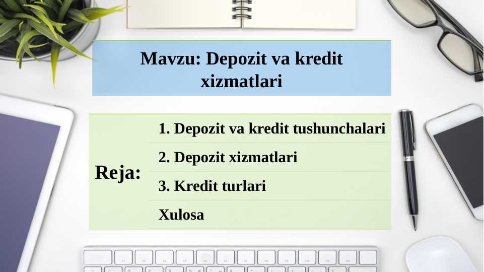 Depozit va kredit xizmatlari