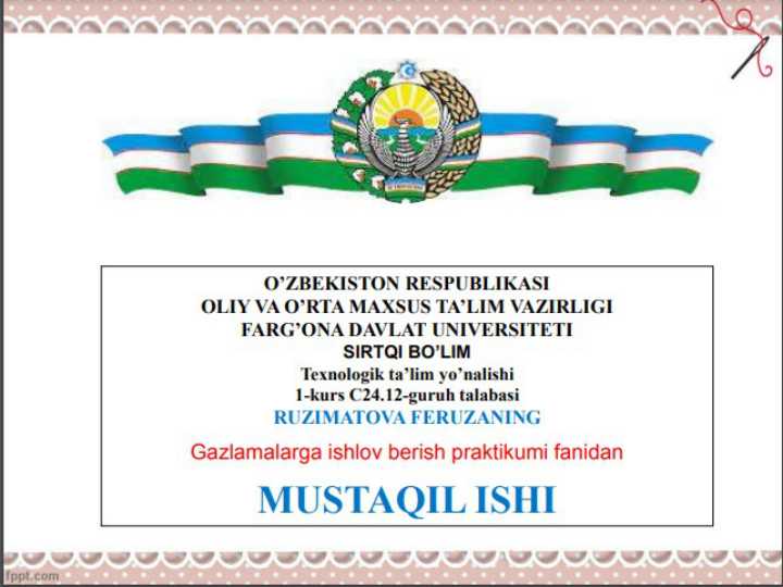 Qo'l choklaridan namunalar tikish.