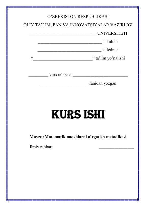 Matematik naqshlarni o’rgatish metodikasi