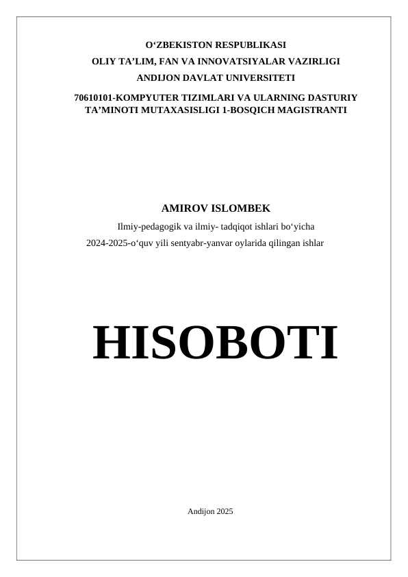 TAYYOR ISH | HISOBOT+IPI+MI+SILLABUS+MIIlmiy-pedagogik va ilmiy- tadqiqot ishlari bo‘yicha   2024-2025-o‘quv yili sentyabr-yanvar oylarida qilingan ishlar