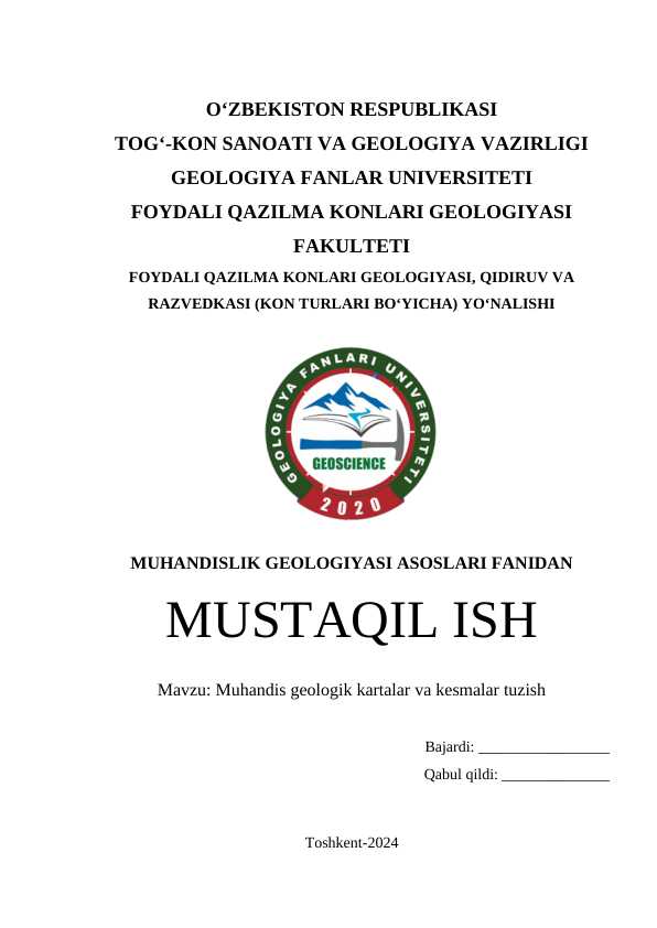 Muhandis geologik kartalar va kesmalar tuzish