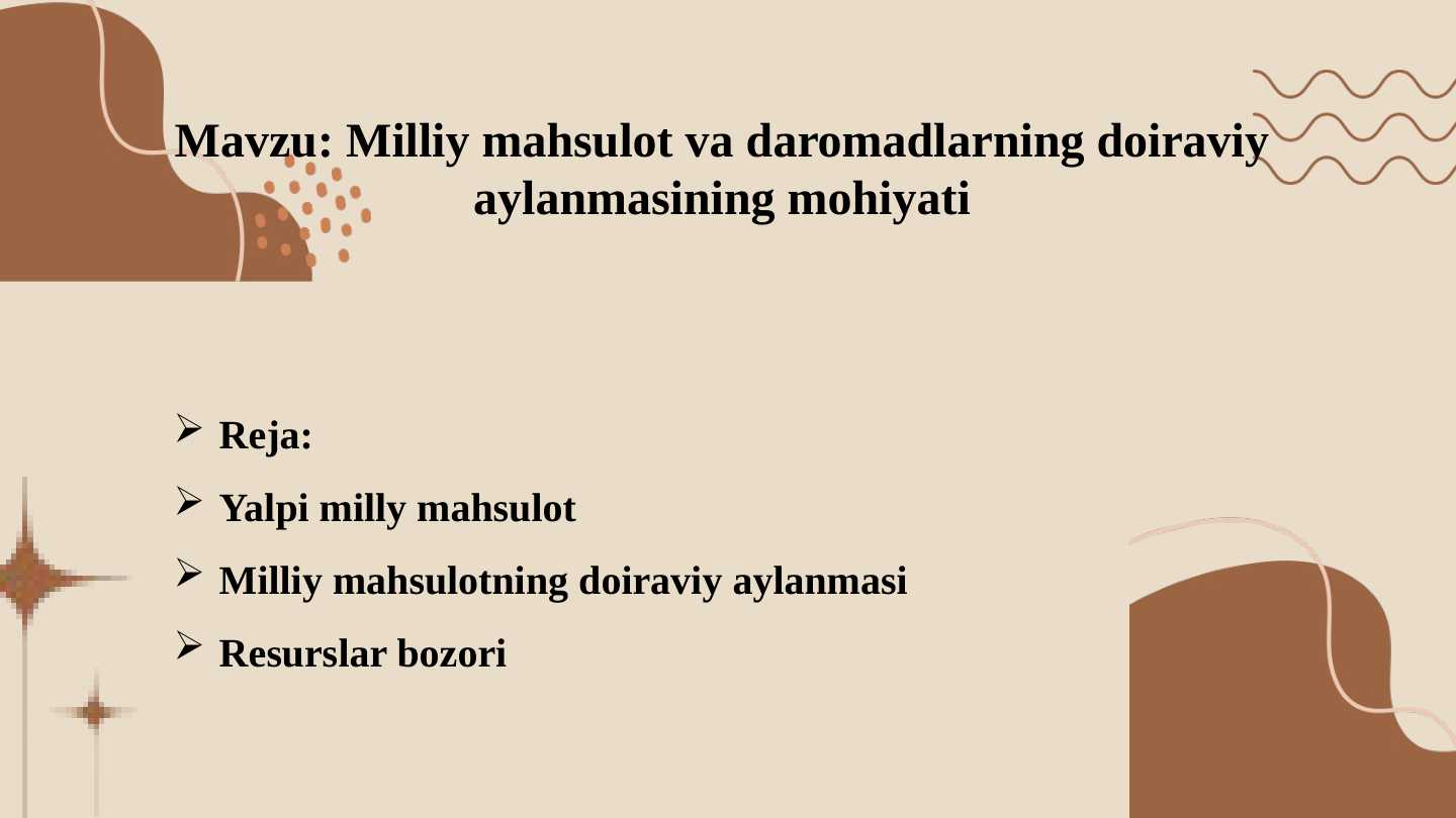 Milliy mahsulot va daromadlarning doiraviy aylanmasining mohiyati