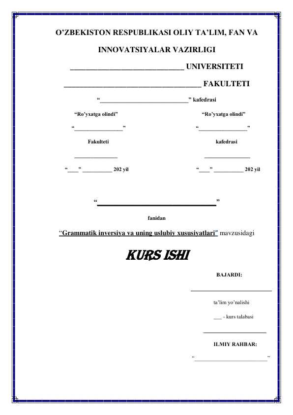 Grammatik inversiya va uning uslubiy xususiyatlari