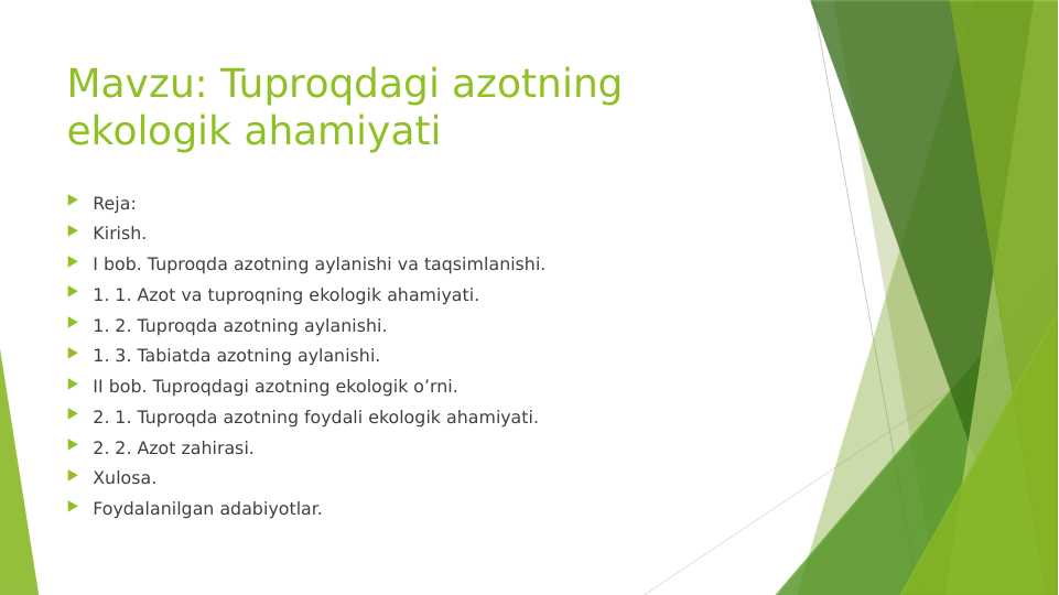 Tuproqdagi azotning ekologik ahamiyati