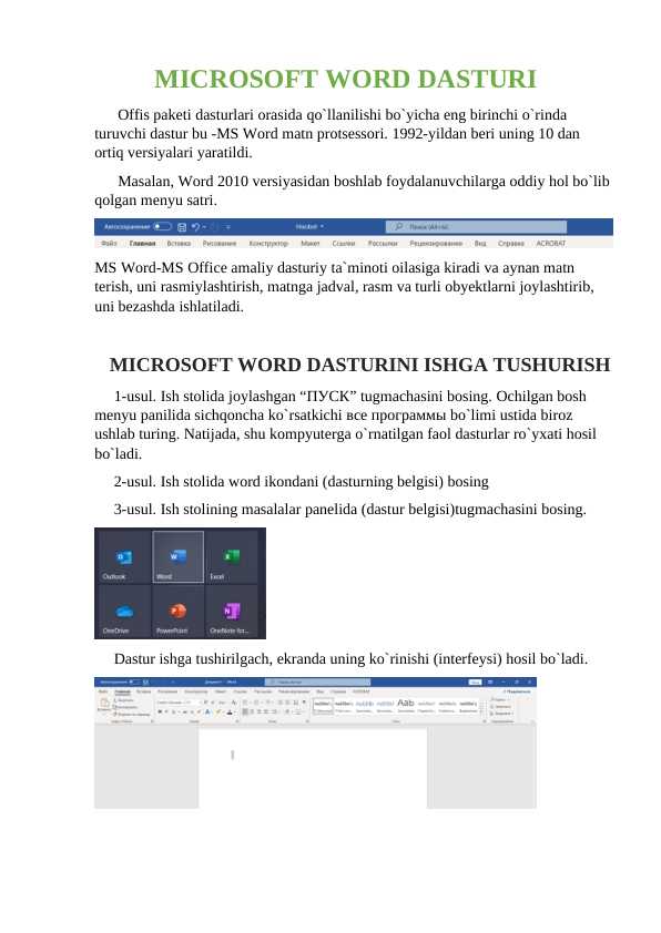 microsoft word dasturida ishlash