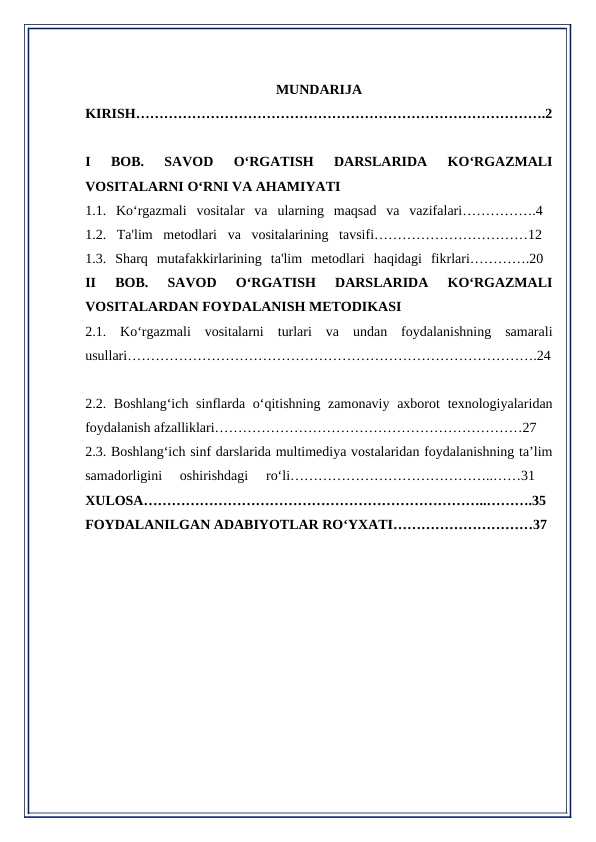 SAVOD O‘RGATISH DARSLARIDA KO‘RGAZMALI VOSITALARDAN FOYDALANISH