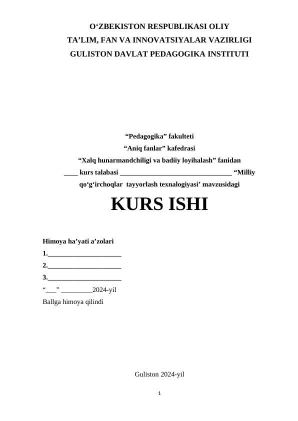 Milliy qo'g'irchoqlar tayyorlash texnologiyasi