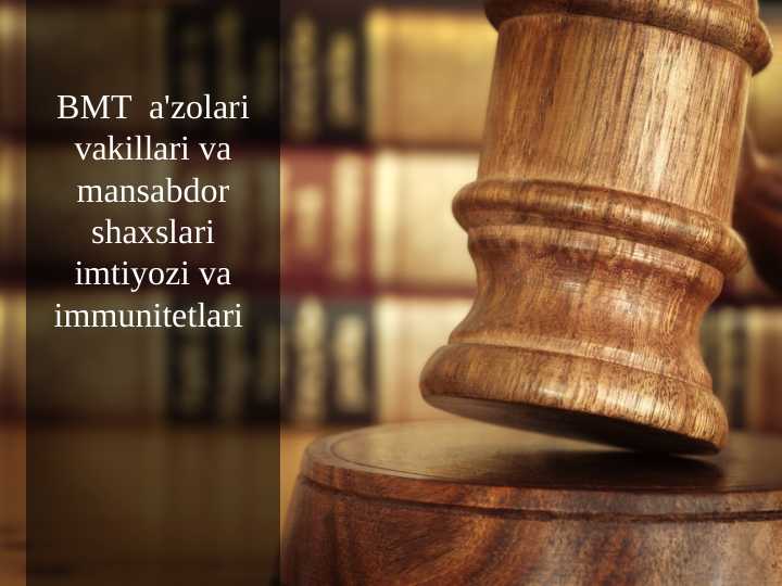 BMT a'zolari vakillari va mansabdor shaxslari imtiyozi va immunitetlari