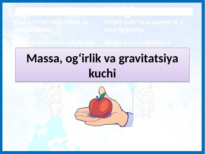 Massa, og‘irlik va gravitatsiya kuchi