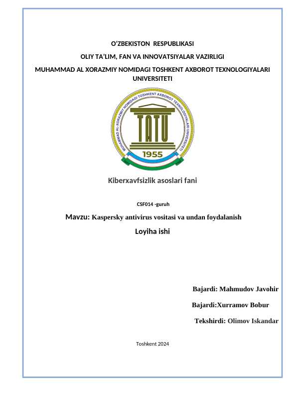 Kaspersky antivirus dasturi va undan foydalanish