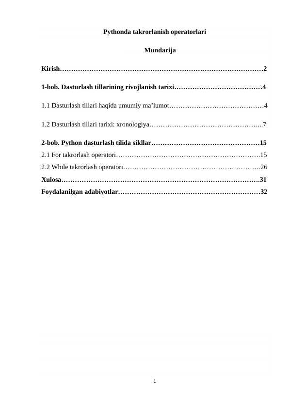 Pythonda takrorlanish operatorlari