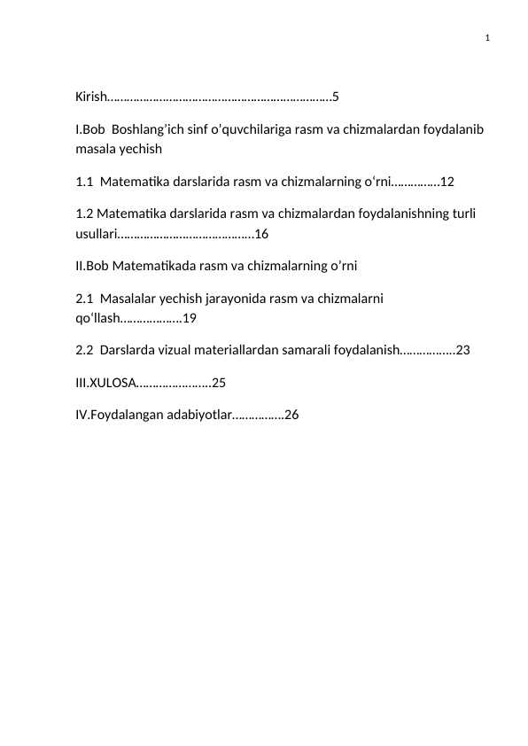 Boshlangʻich sinf matematika darslarida rasm va chizmalardan foydalanish  metodlari